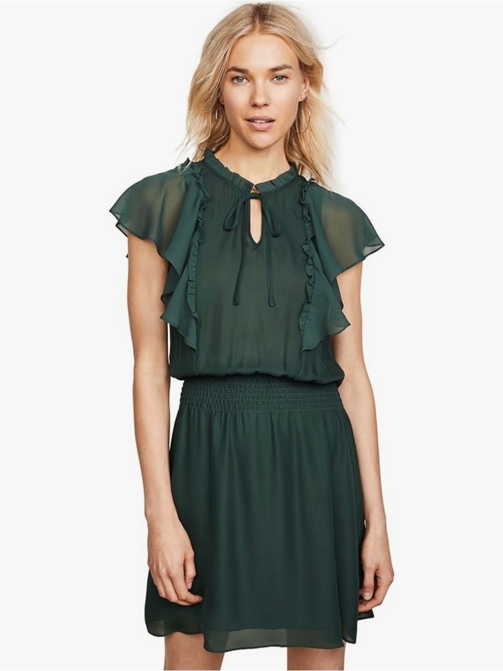EUC Parker Remington Flutter Sleeve Green Dress Sz XS- Like New